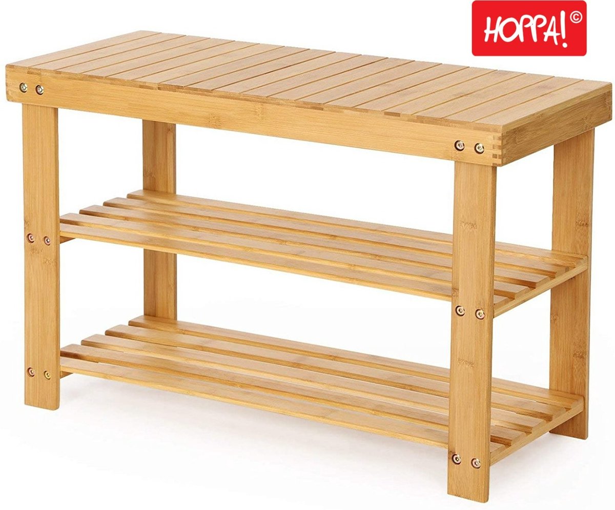Hoppa! Bamboe Schoenenrek/ Bankje - Bruin - Hout - 71 x 29 x 46 cm (B x D x H) (8720791946753)