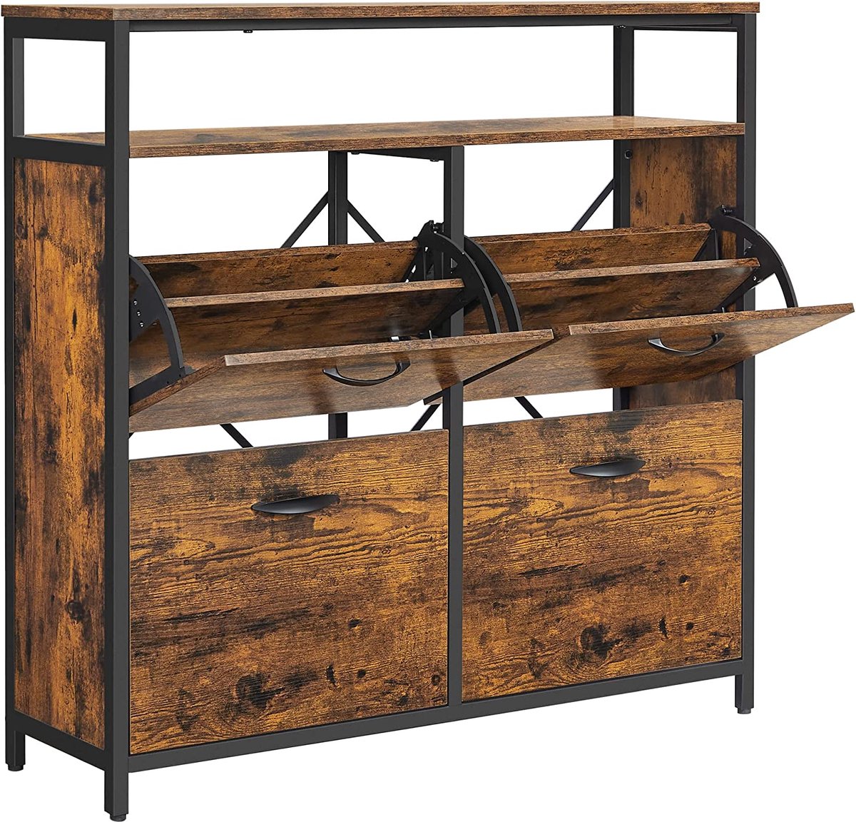 Hoppa! Schoenenkast met 4 kleppen voor 12-20 paar in vintage bruin-zwart (8720791940072)