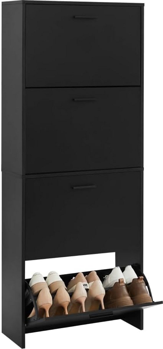 Houten Schoenenkast met 4 Kleppen voor 24 Paar - Slimme Schoenenorganizer voor Hal (9101053129685)