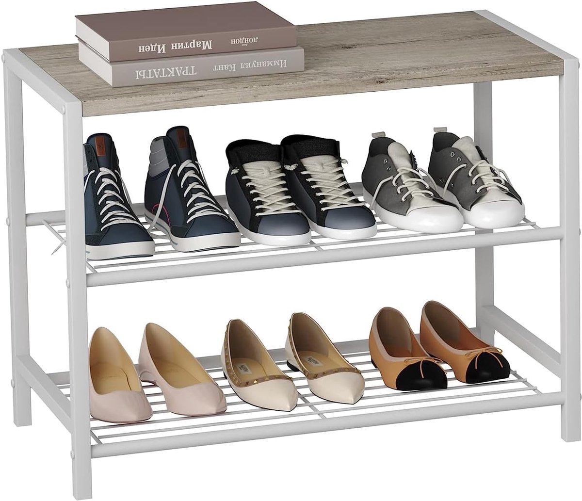 Industriële schoenenrek voor veelzijdige opberging - 3-laags, wit metaalschuur, ideaal voor hal, entree en woonkamer (6151826539565)