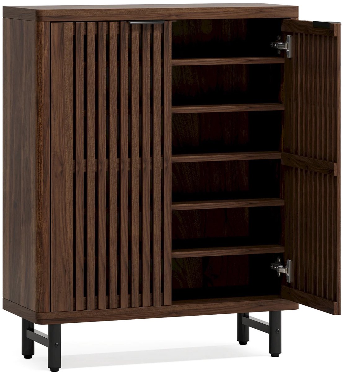 JerMore® - schoenenkast hout - 6-laags opbergkast - verstelbare planken - lamellendeuren - donker walnoot - 85×35×110 cm - 28 kg (6152111594511)