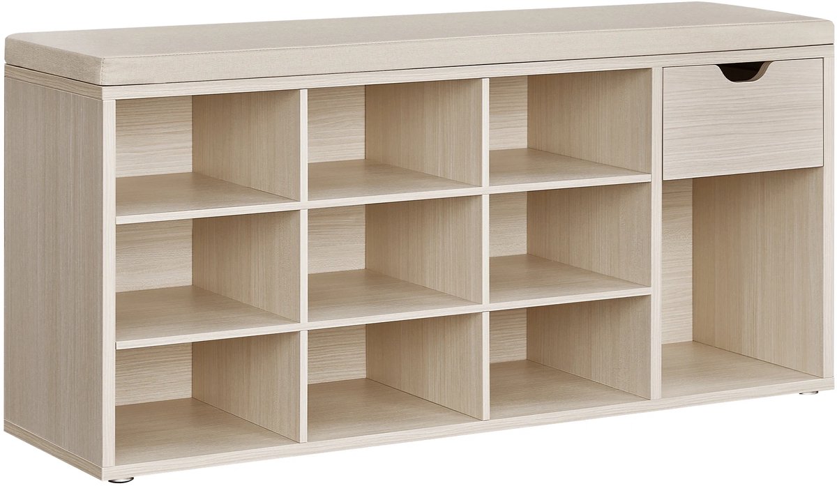 Jessi Store - Schoenenkast - Schoenenrek - Schoenenbank met opbergruimte - Met lade - Open vakken - Met kussen - 30x104x48cm (8721472210781)