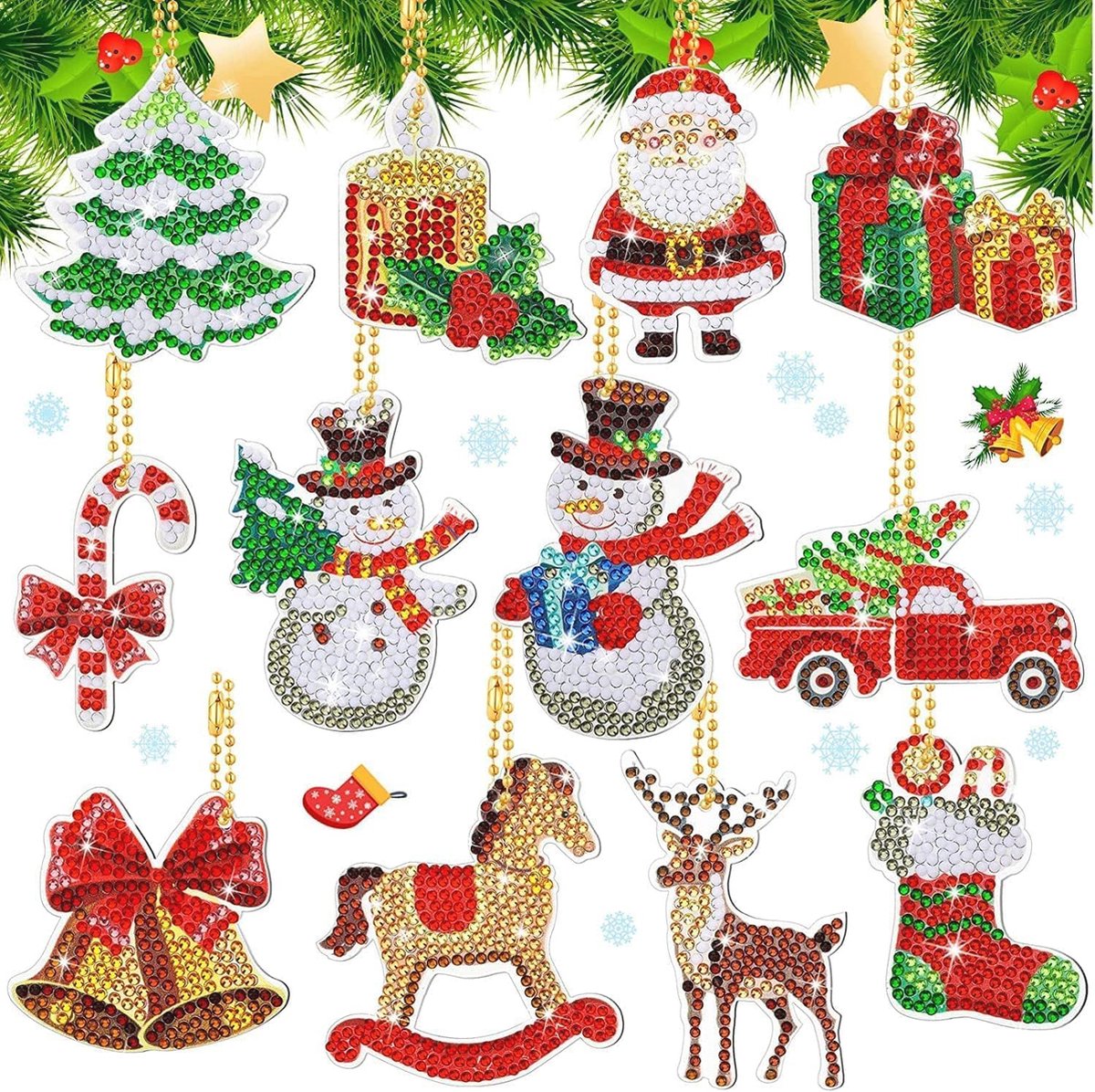 Kerstmis Diamond Painting Set - 12 Stuks Sleutelhangers en Stickers voor Feestdagen (6152644160108)