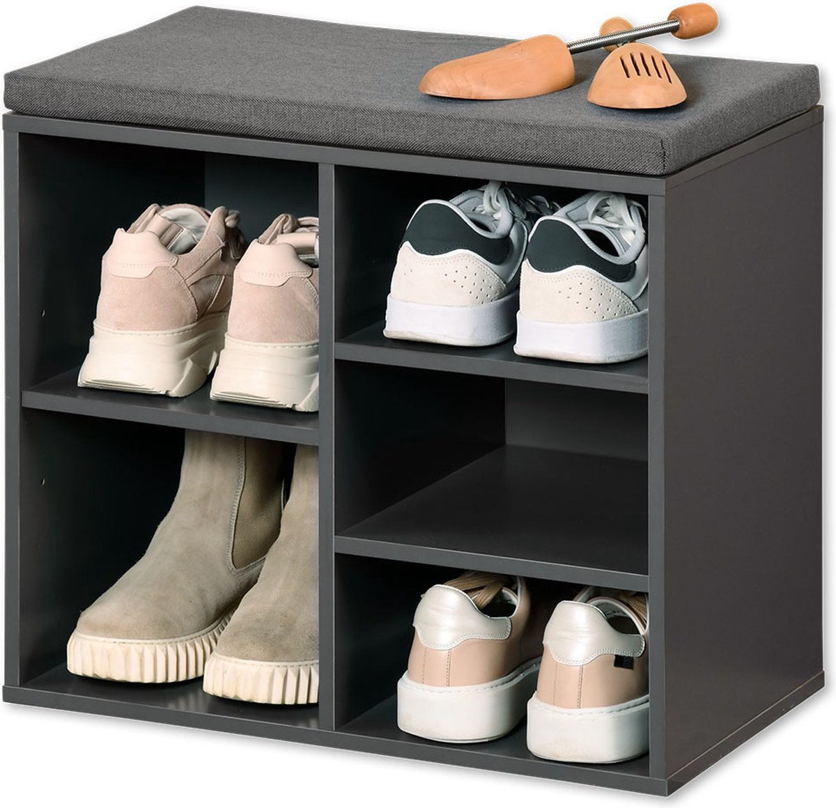 Kesper Schoenenrek met zitvlak - donkergrijs - 5 paar schoenen - hout - L51xB30xH48 cm - schoenenkast (4000270159138)