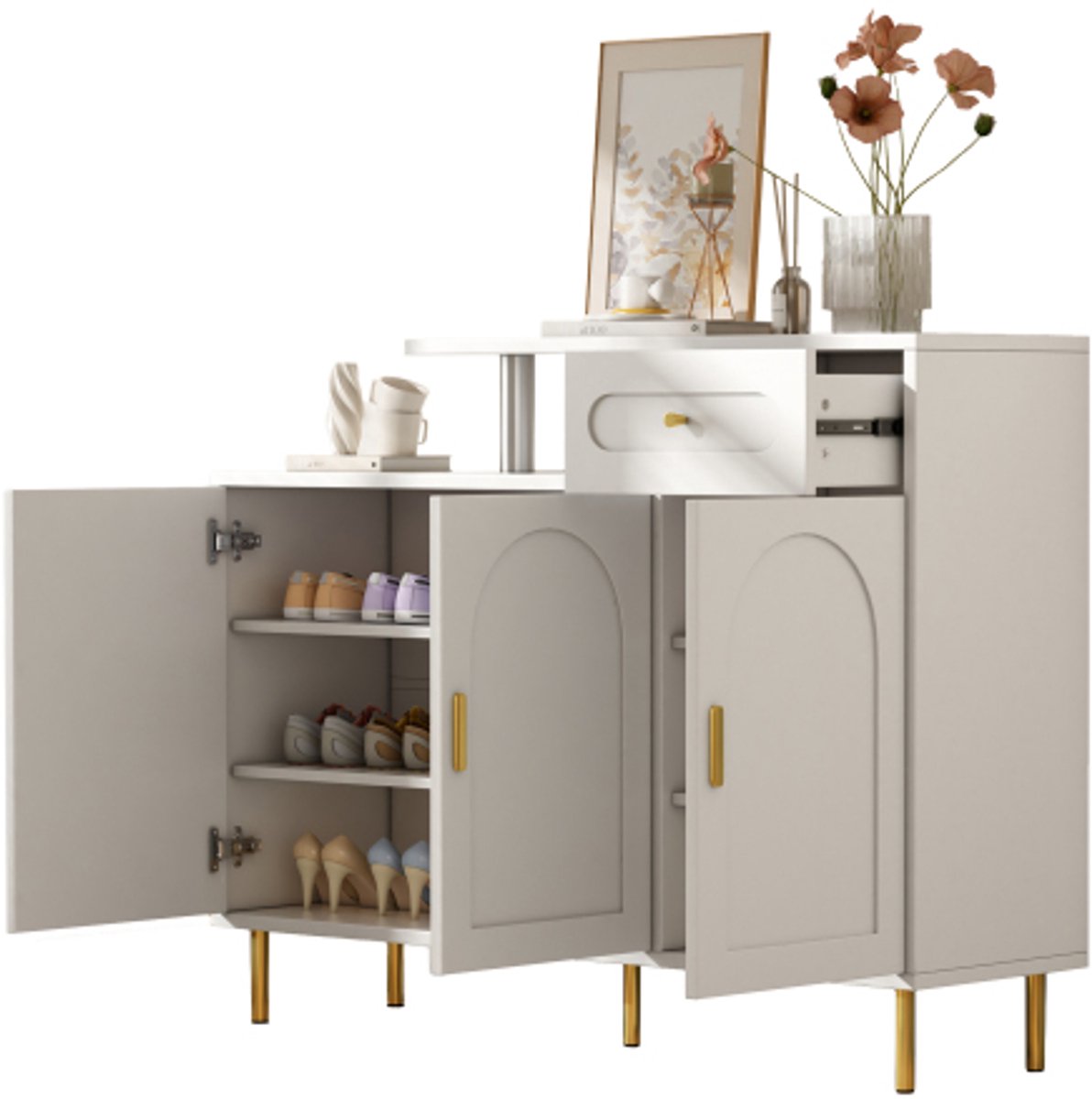 Learnlogic kast met metaalhandvatten, 1 la en 3 deuren, op metaalpoten, wit, afmetingen: B120xH92xT35 cm (4000340285743)