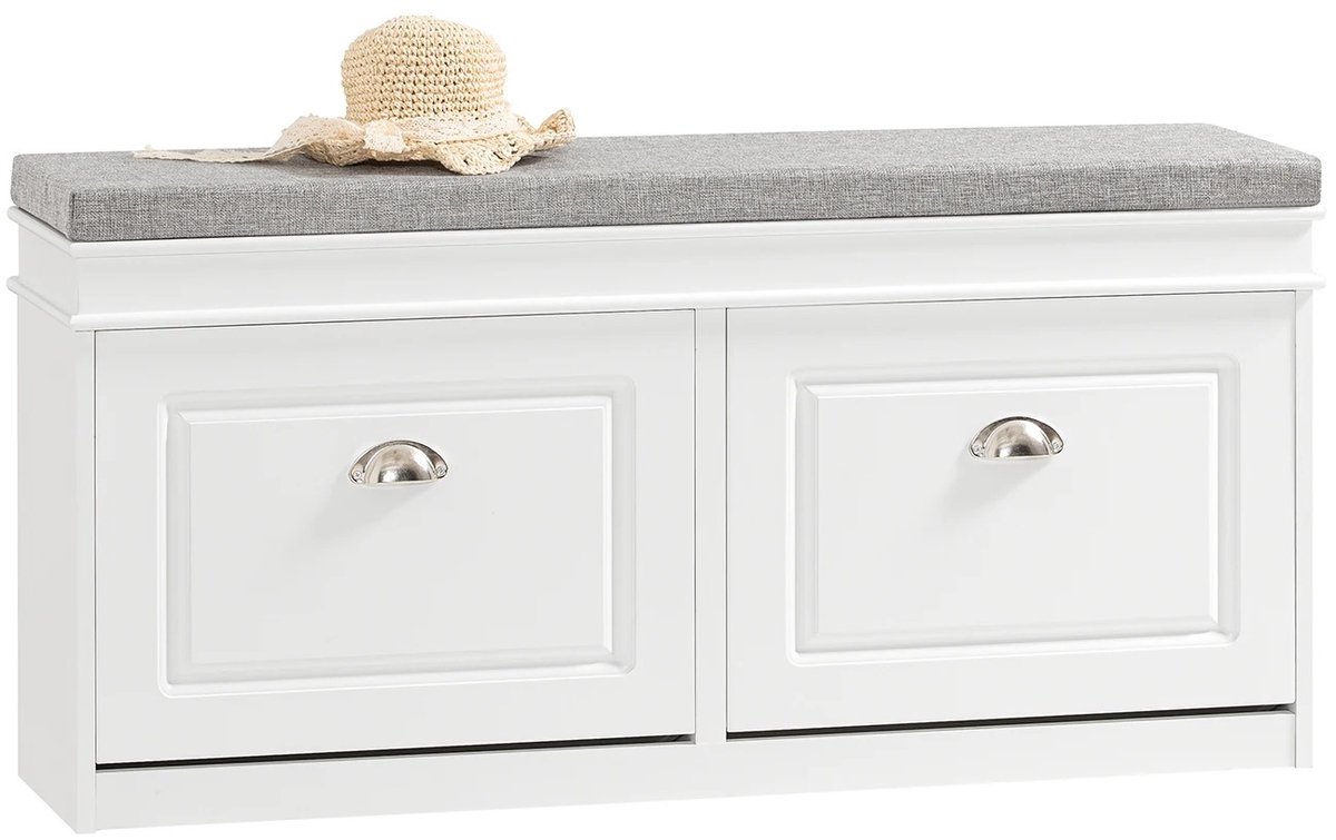 Lunekiss schoenenbank met zitkussen en 2 kleppen compacte opbergkast halmeubel 104x52x24 cm (8721472500585)