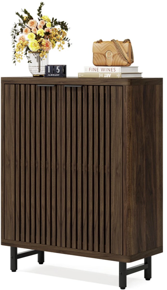 MAZAZU Schoenenkast - Houten Opbergkast - Met Deuren & Planken - Bruin - 85x35x110 cm (8720909815087)