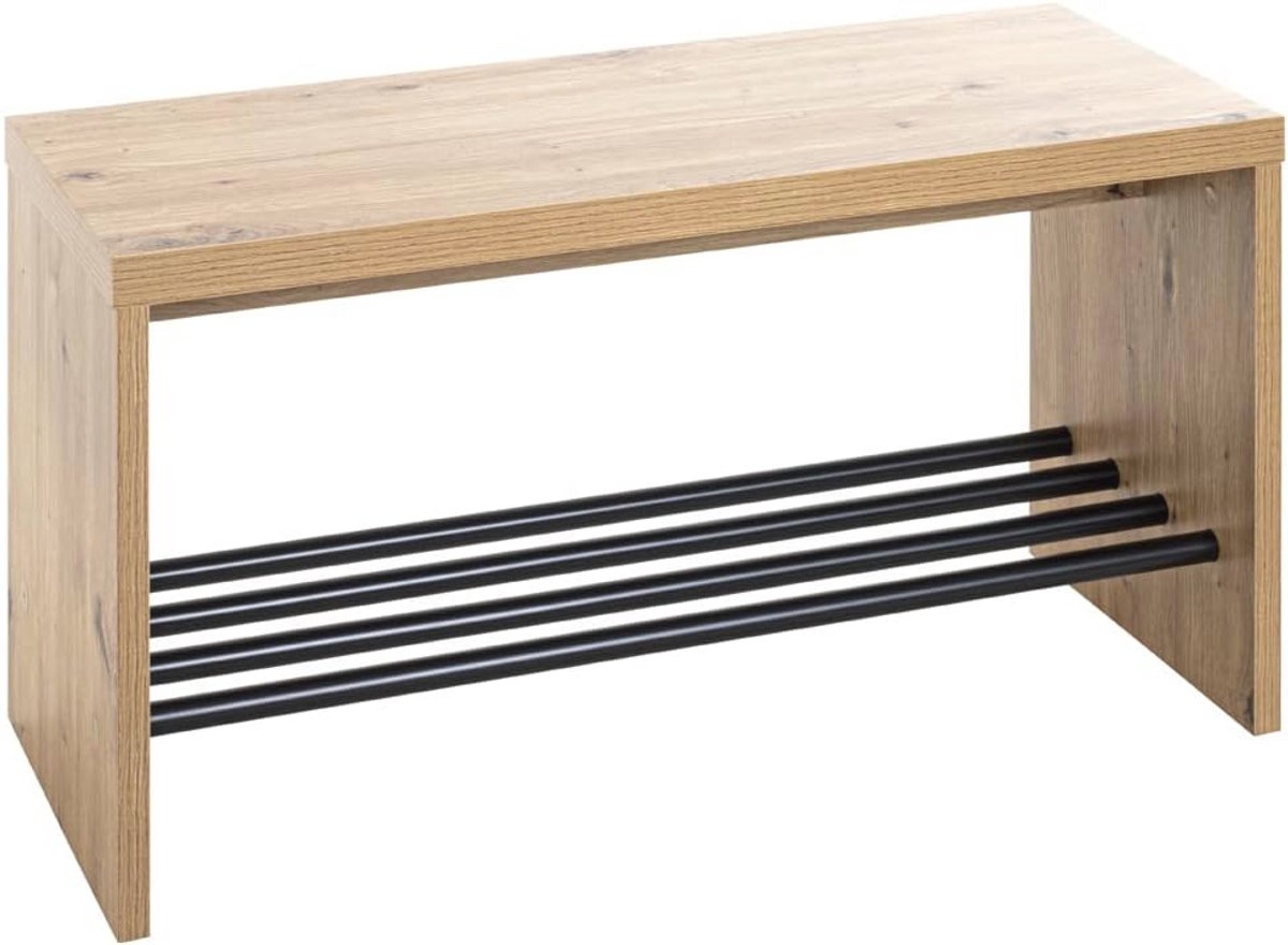 Modern Schoenenbank in Eikenhout en Metaal - 70 cm x 40 cm x 30 cm (6154500599596)