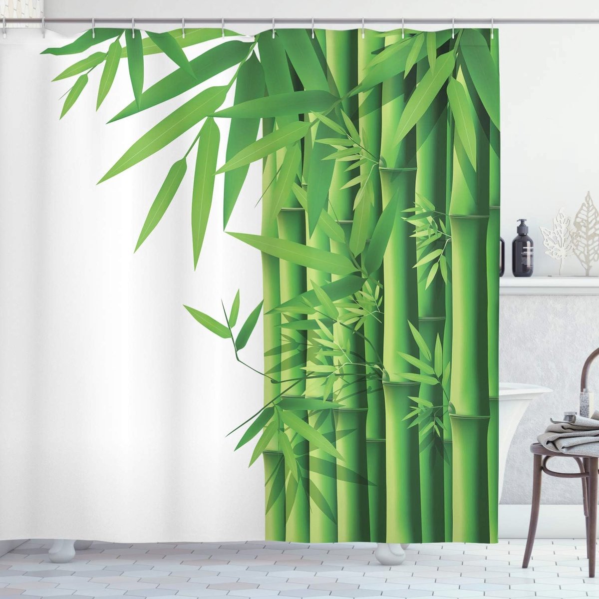 Moderne Bamboe Douchegordijn - Stijlvolle Badkamerdecoratie in Groen en Wit (175 x 180 cm) (6152644168111)