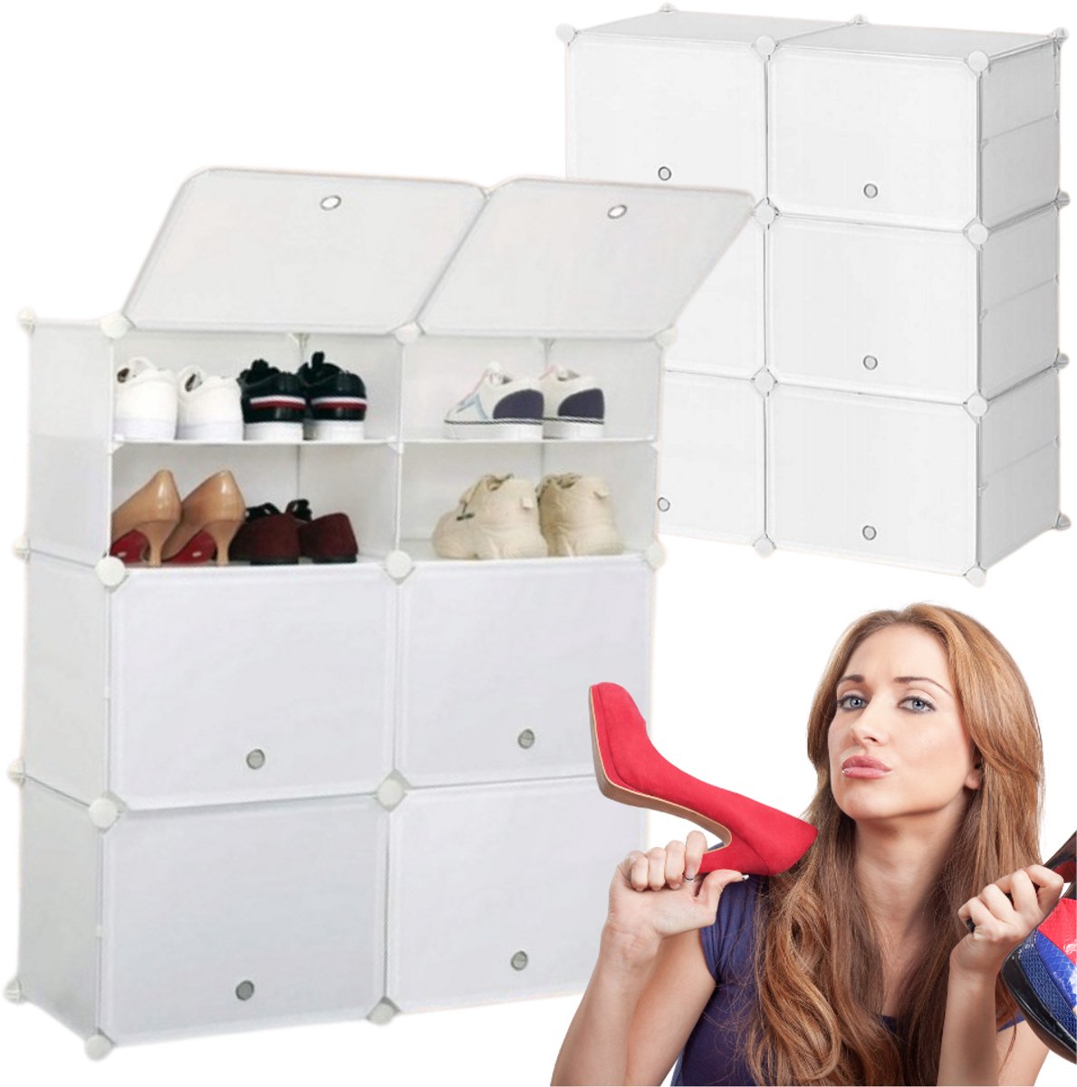 More&Deco - Modulaire Schoenenkast - Bamboe Planken - 12 Niveaus - Wit (5905258928685)