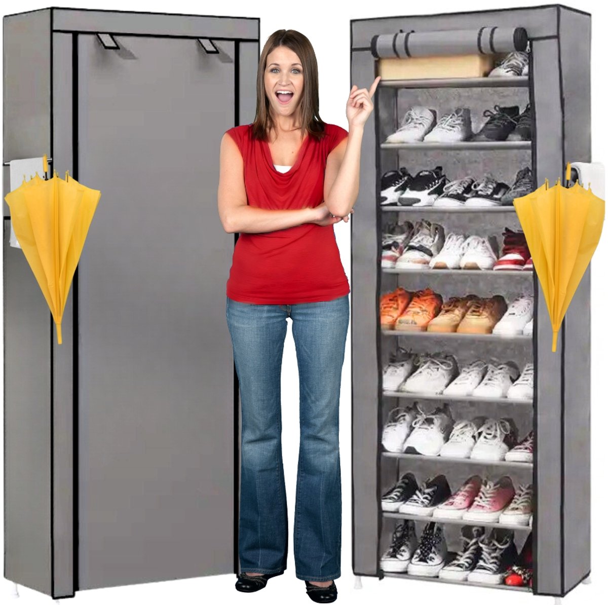 More&Deco - Textiel Schoenenkast - 160cm - 9 Planken - Stapelbaar (5905258928715)