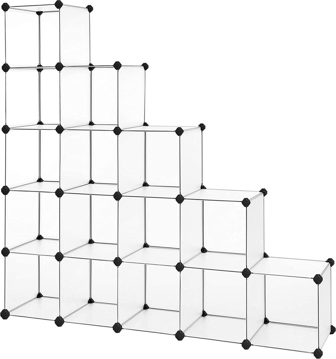NaSK - Schoenenrek LPC44L, Opbergrek Met 16 Open Vakken, Kunststof, Wit/Semi-Transparant,Groot (7428474230298)