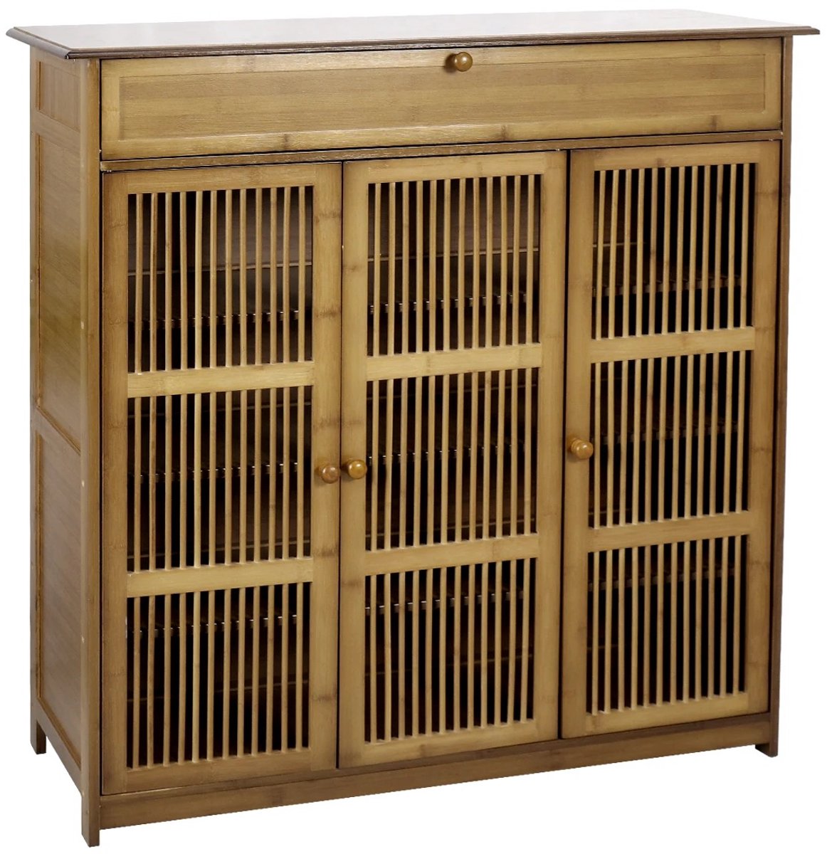 NaevaMi Schoenenopbergkast - Schoenenkast Met Deuren - Schoenenkastje - Schoenenkast Hout - 93×32×98 CM - 12 Paar Schoenen - Ventilerende Deuren - Duurzaam Bamboe (8721425740884)