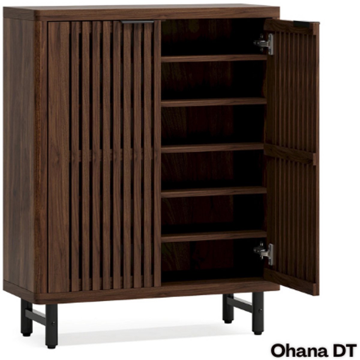 Ohana DT - Schoenenkast Met Deuren - Schoenenkast Hout - Schoenenrek - 5 Laags - Walnoot Houtlook - Robuust Metalen Frame (8721398153483)