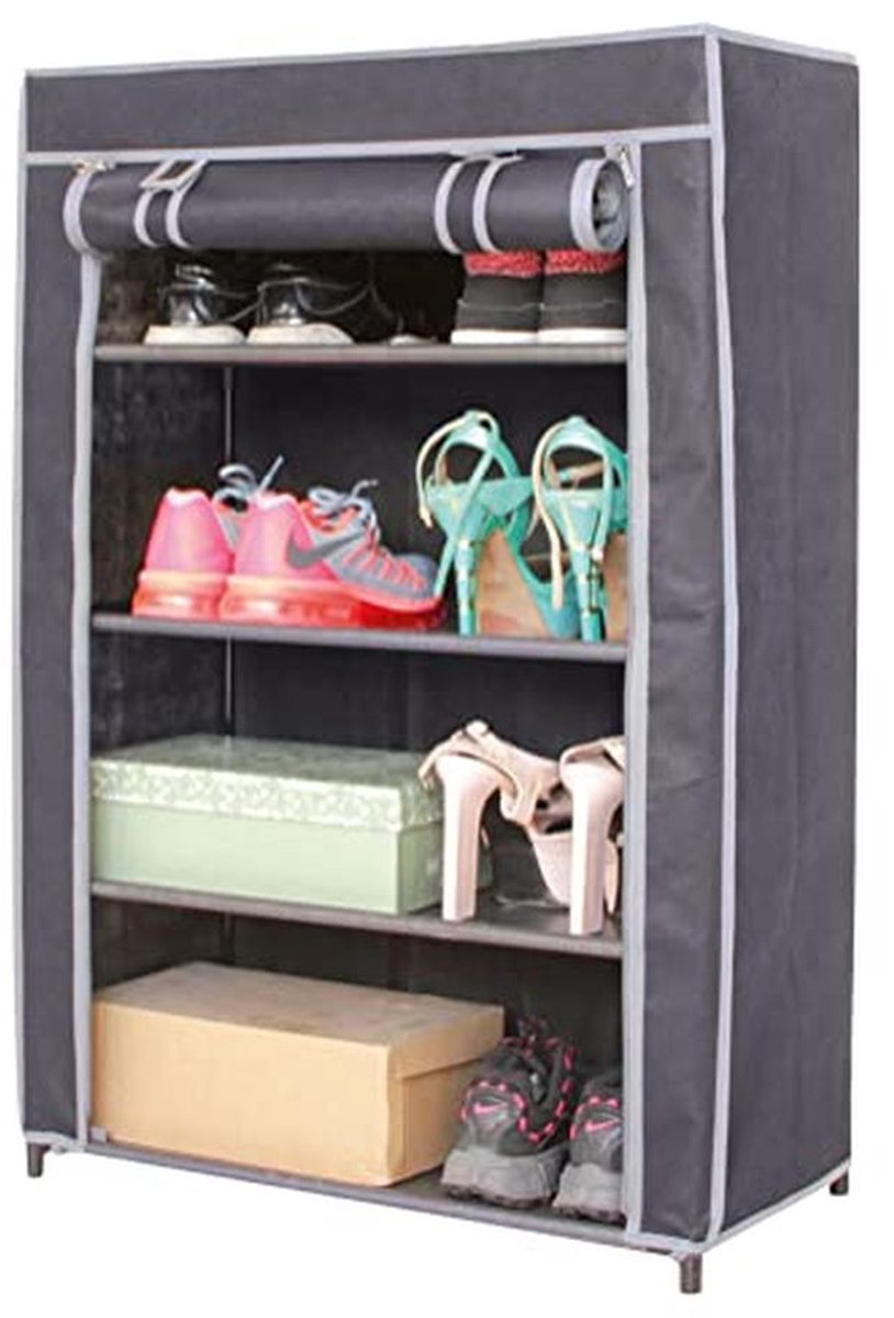 Opbergkast voor 8 paar schoenen - 90 x 58 cm - met 4 planken en ritssluiting (9101000739356)