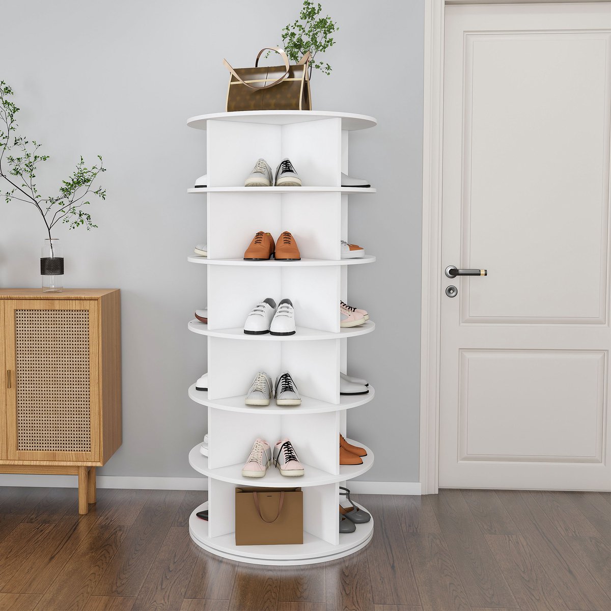 PHOEBE CAT 6-laags Schoenenrek - 360° draaibaar - Opbergmeubel - Wit (60 × 60 × 138.5 cm) (6243254148003)