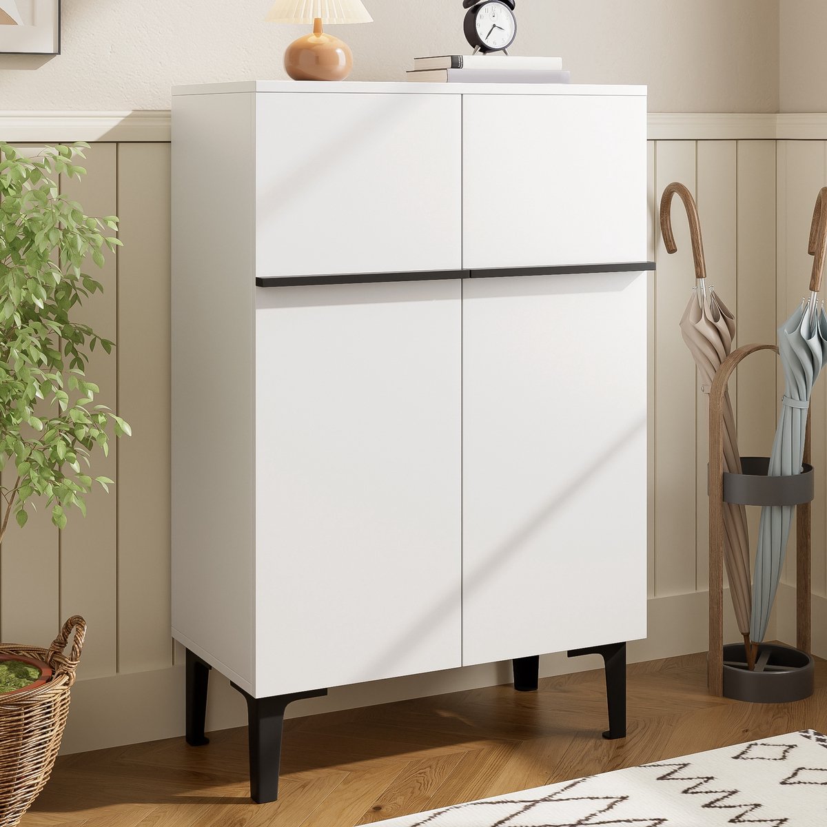 PHOEBE CAT Schoenenkast - Dubbele deuren - Verstelbare planken - Halmeubel - 95×60×34.5 cm - Wit (6243254148225)