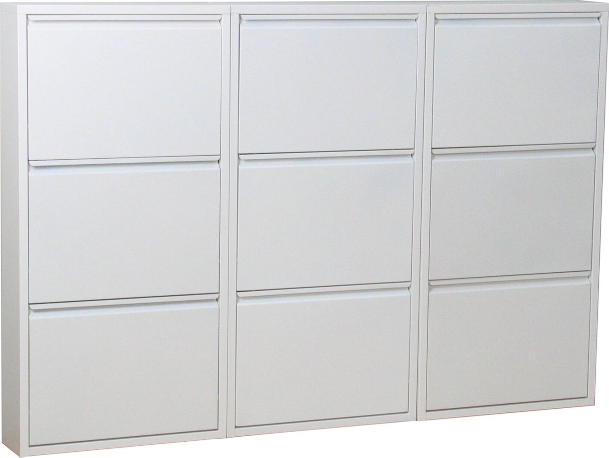 Pisa schoenenkast wit metaal met 3 vakken - set van 3. (7435110680638)