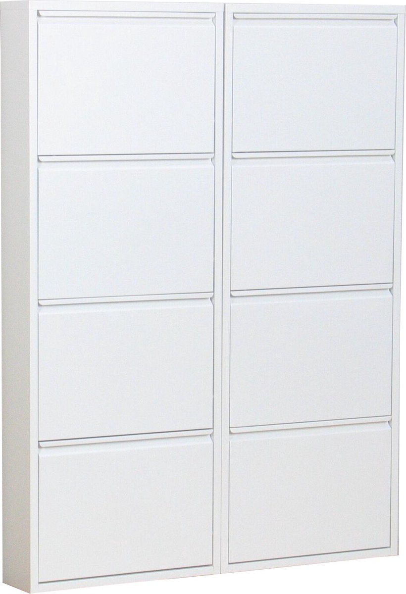 Pisa schoenenkast wit metaal met 4 vakken - set van 2. (7435110680669)