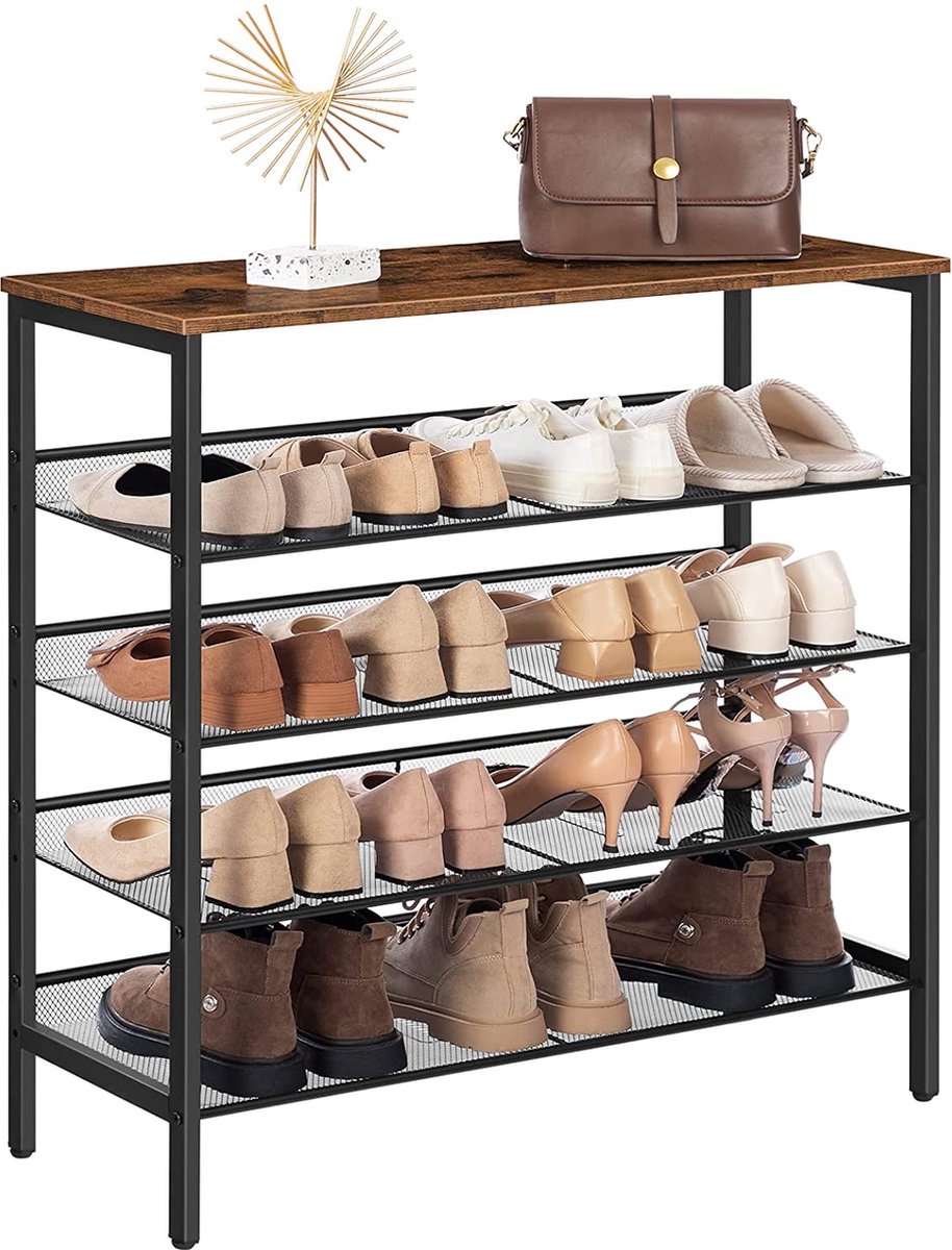 Premium schoen organisator met platte en schuine verstelbare, plank voor 16 paar, duurzaam en stabiel, schoenenrek voor entree, hal, kast, slaapzaal, industriële EBF01XJ01 (7428475949250)