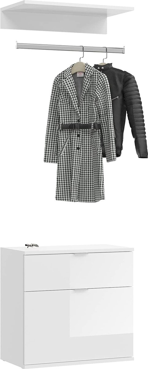 Projekt X Schoenenkast - Opbergmeubel - Schoenenkist - Houtmateriaal - Hoogglans Wit - Ca. 61x62x34 cm (6097642970949)