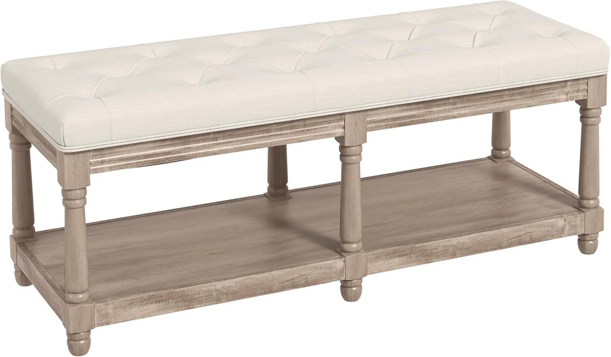 Schoenenbank met opbergruimte en gevoerd zitvlak voor woonkamer en hal, crème (6152640036087)