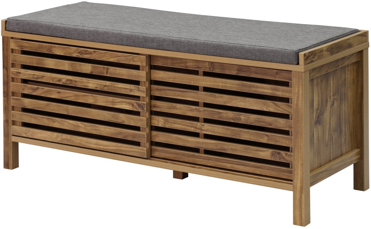 Schoenenbank opbergbank schoenenkast met een comfortabel en zacht zitkussen en roosterdeuren stevig en duurzaam houten frame modern en eenvoudig ontwerp roosterontwerp voor goede ventilatie en zichtbaarheid van de binnenkant 112,4×43,5×51 cm naturel (4255901406840)