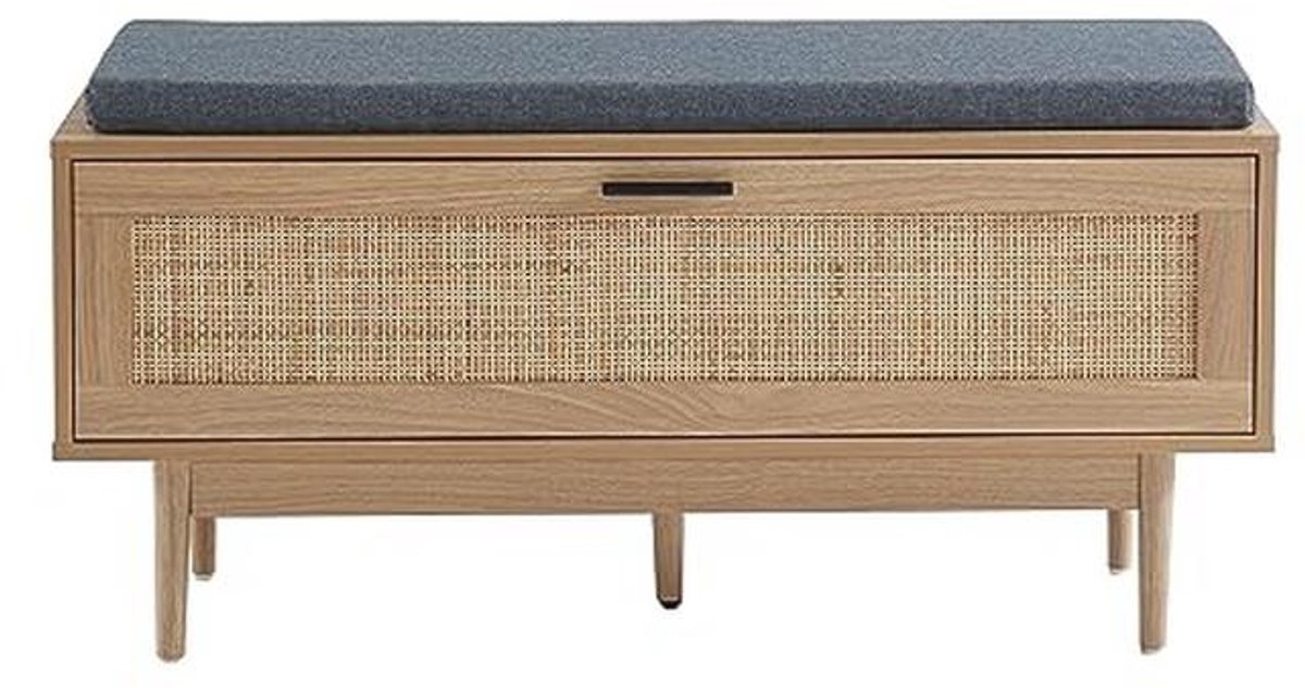 Schoenenbank van rotan - 100 cm met opbergruimte en zitkussen (9101003176561)
