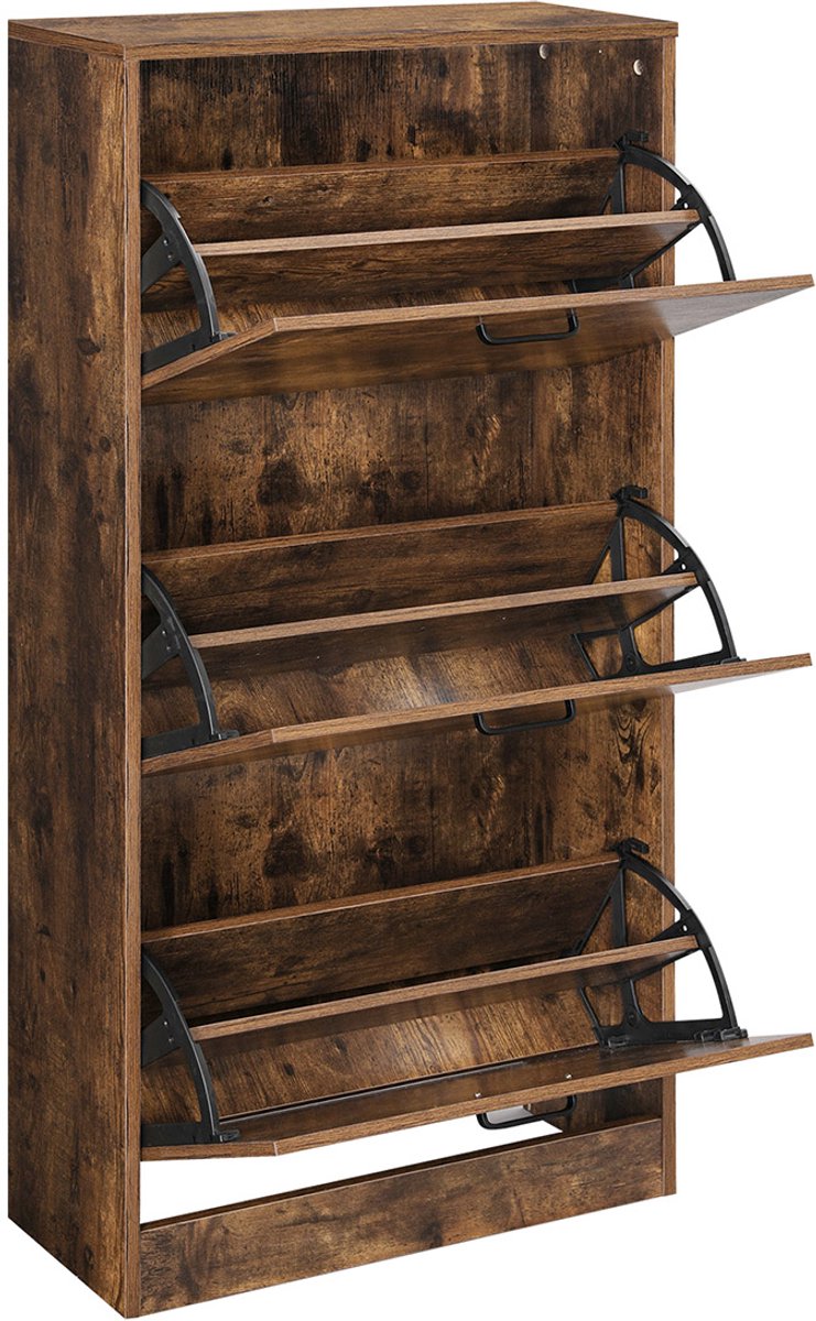 Schoenenkast 60x24x120cm Rustiek Bruin Hout Hal Entree Woonkamer Slaapkamer Met 3 Kleppen En 3Lagen Opslag Ideaal Voor Smalle Ruimtes (4255839492687)