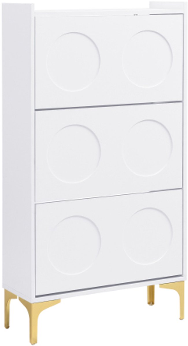 Schoenenkast 63x24x120cm Schoenenmeubel Wit MDF Drie Lagen Groot Opbergvermogen Stabiele Metalen Poten Modern Design Geschikt Voor Hal Ruimtebesparend (4255890937738)