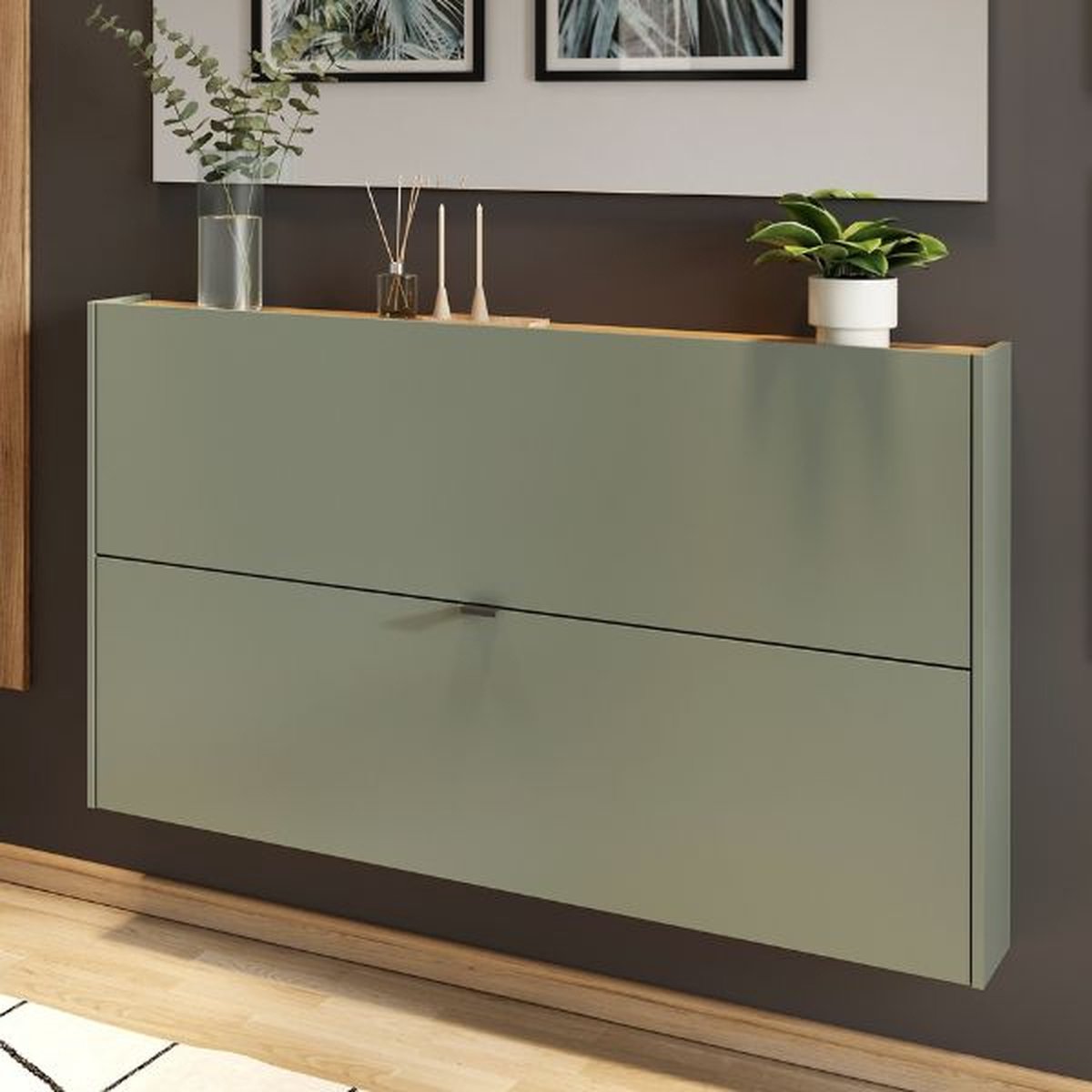 Schoenenkast Elton | 140 x 19 x 85 cm | Satijngroen design - Germania - Schoenenkasten - Groen - MDF - Schoenenkasten - (4005949139268)