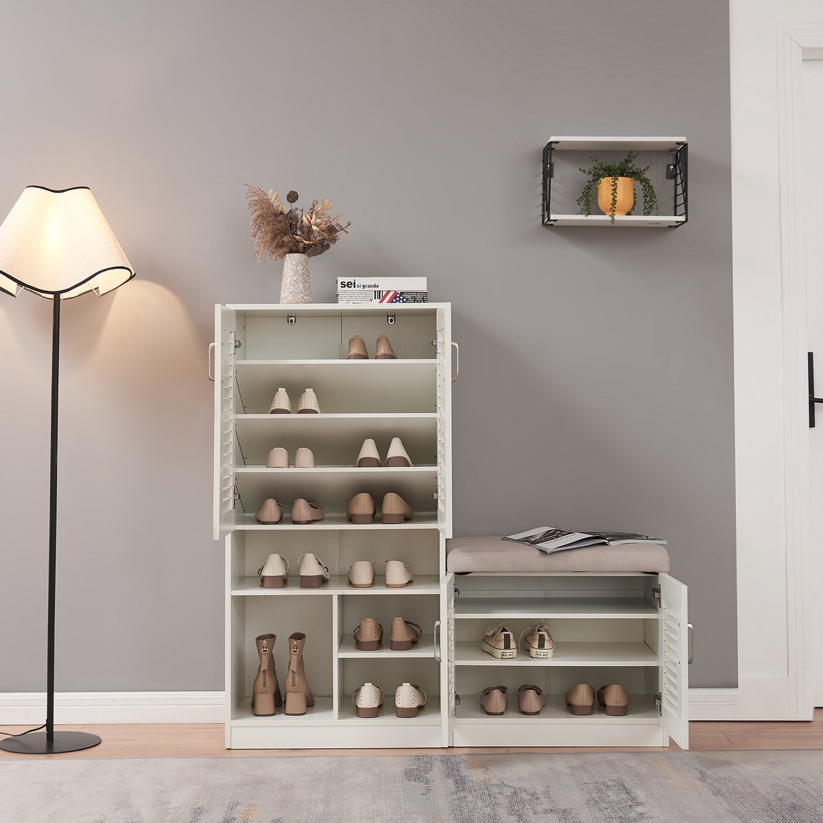 Schoenenkast Løten 120x120x37 cm wit [en.casa] (4059438955587)