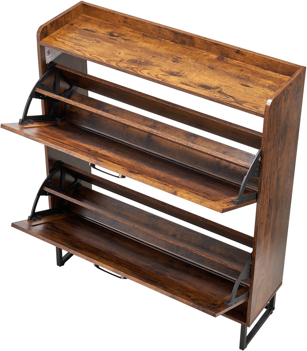 Schoenenkast Met 2 Omklapbare Laden, Rustieke Schoenenopslag Eenheid Met Sterke Metaalpoten en Anti-Kantel Ontwerp, Vrije Staande Organizer voor Entree, Gang, Slaapkamer Of Woonkamer, Bruin (8721334427319)