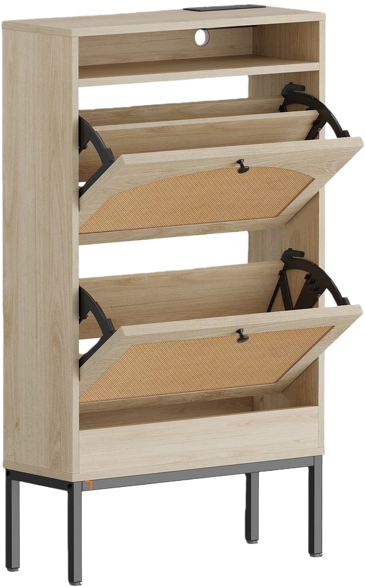 Schoenenkast Met Oplaadfunctie Houtkleur Melamine Spaanplaat Modern Compact Duurzaam Hal Woonkamer 59x22.5x103.5 cm (4255890930272)