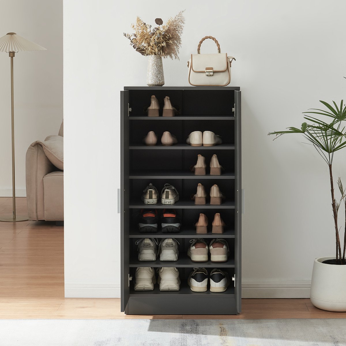 Schoenenkast Notribontaa 108x55x35 cm antraciet [en.casa] (4059438952555)