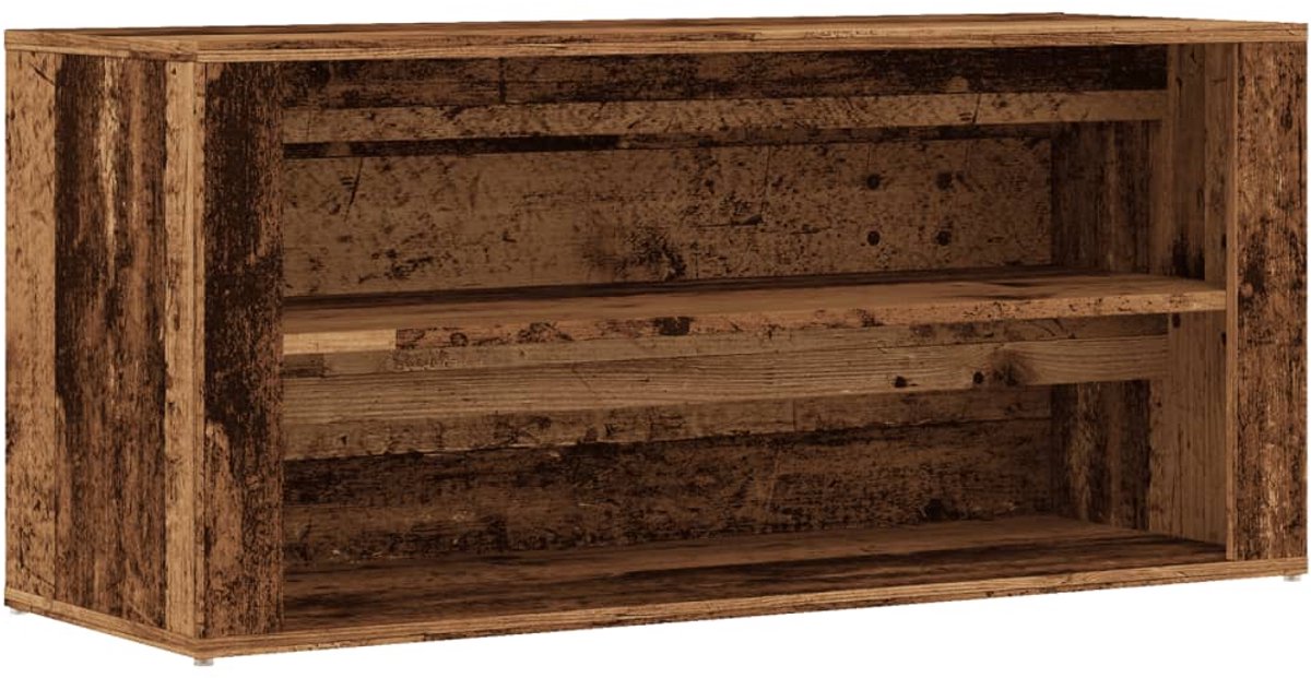 Schoenenkast | Schoenenbank | Schoenenrek 100x35x45 cm bewerkt hout oud houtkleurig (6248446695983)