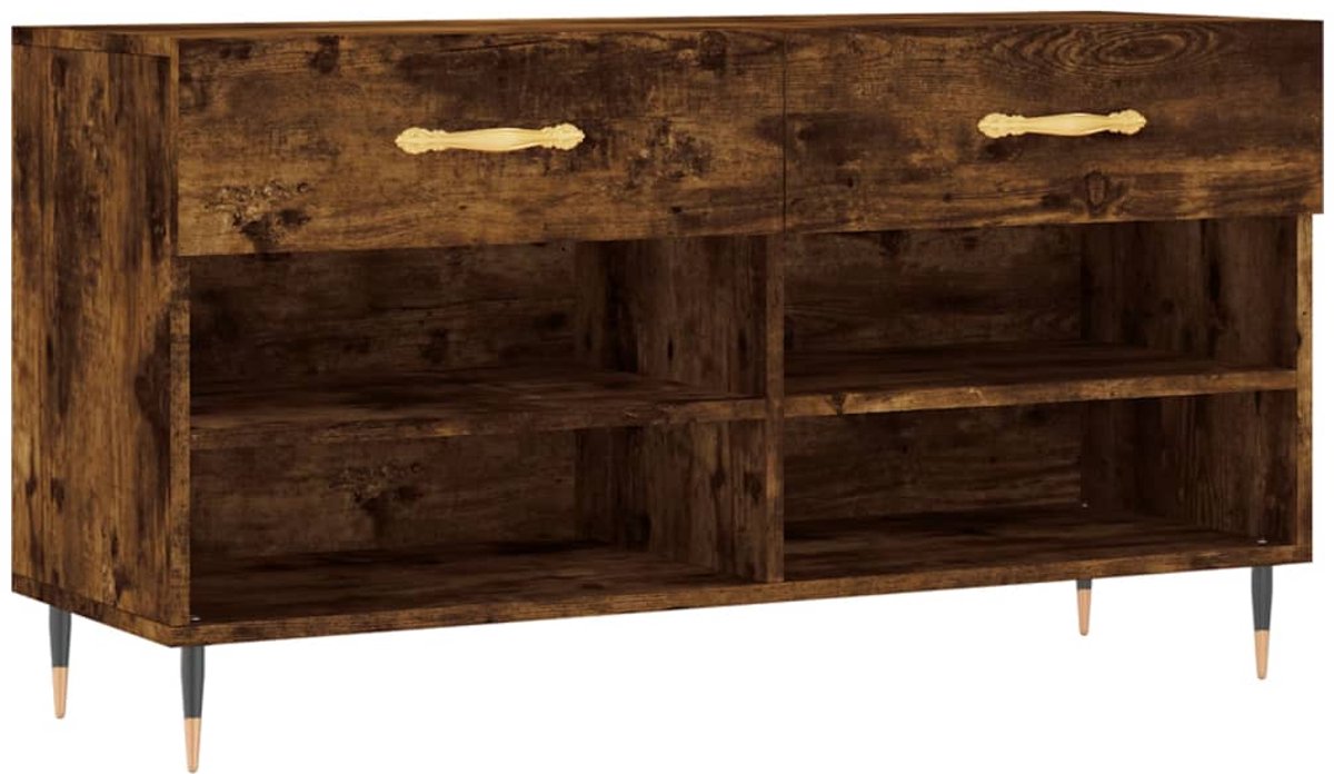 Schoenenkast | Schoenenbank | Schoenenrek 102x35x55 cm bewerkt hout gerookt eikenkleurig (6248446696171)