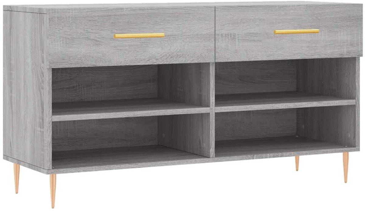Schoenenkast | Schoenenbank | Schoenenrek 102x35x55 cm bewerkt hout grijs sonoma eikenkleur (6248446696249)