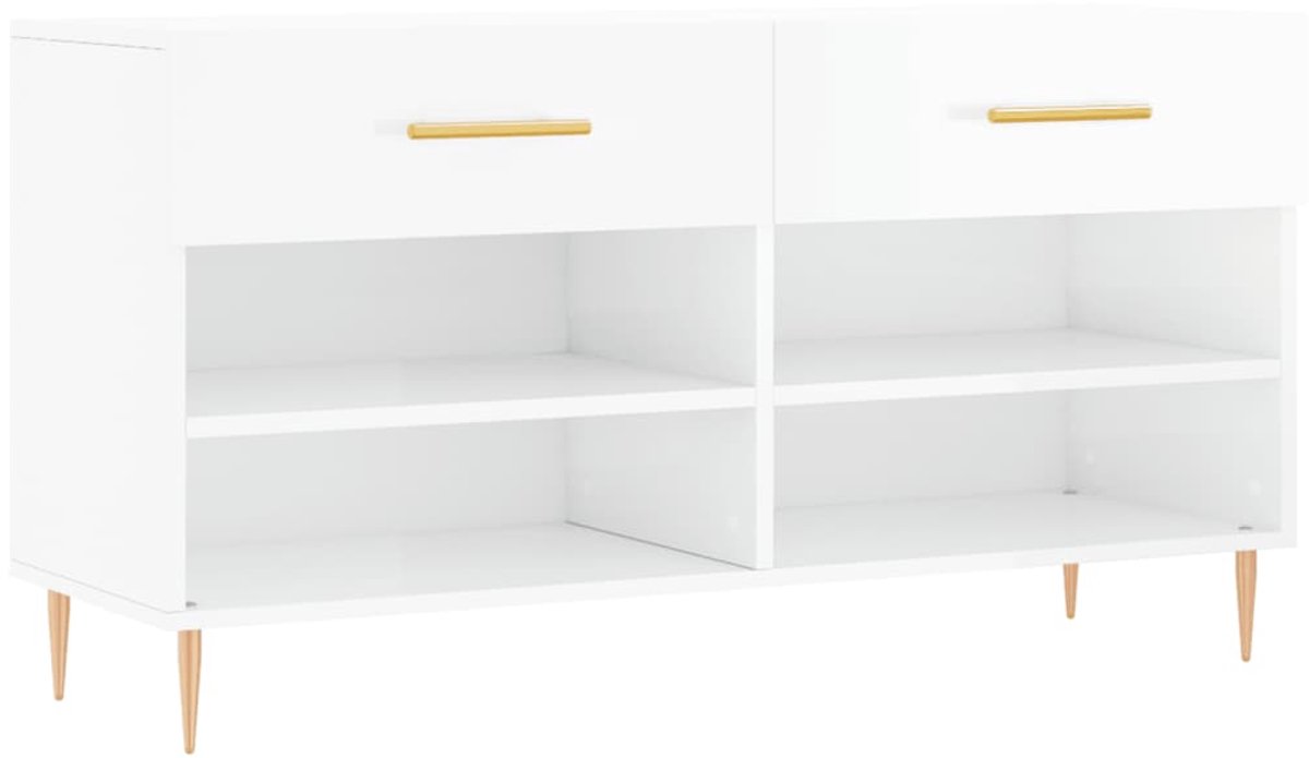 Schoenenkast | Schoenenbank | Schoenenrek 102x35x55 cm bewerkt hout hoogglans wit (6248446696324)