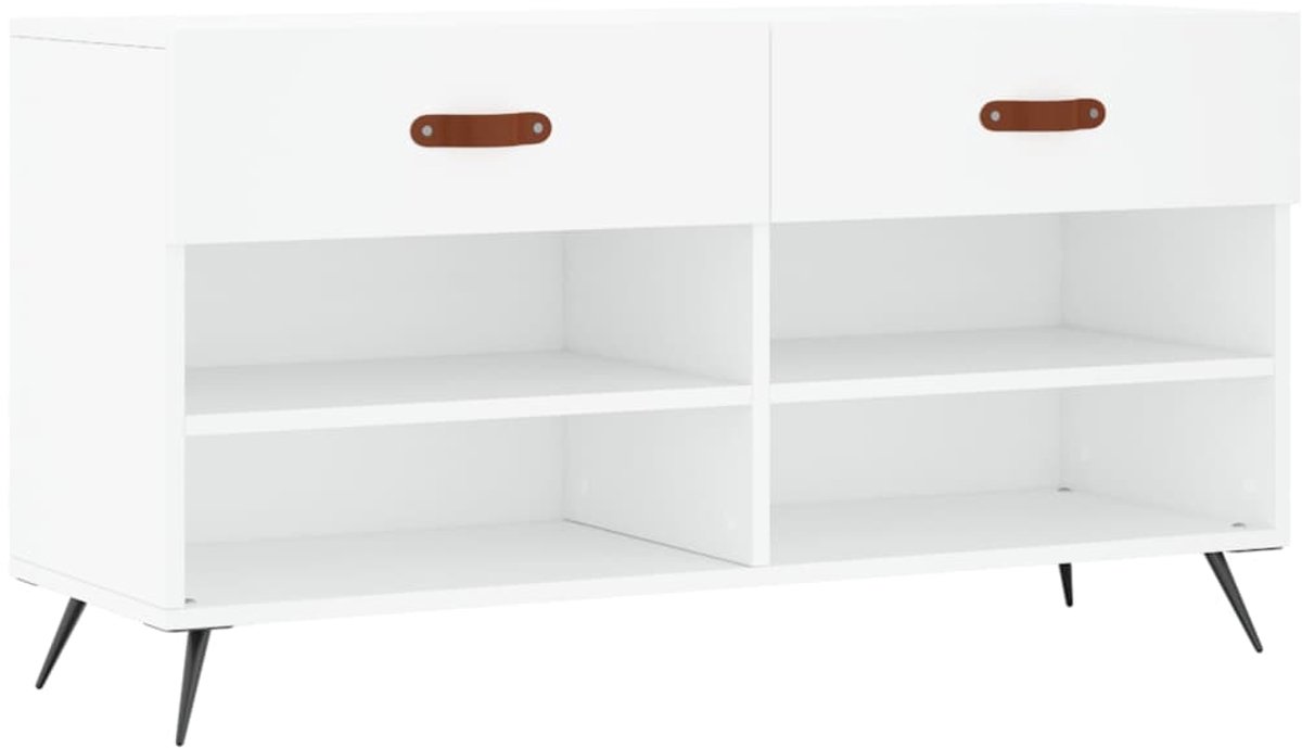 Schoenenkast | Schoenenbank | Schoenenrek 102x35x55 cm bewerkt hout wit (6248446696461)