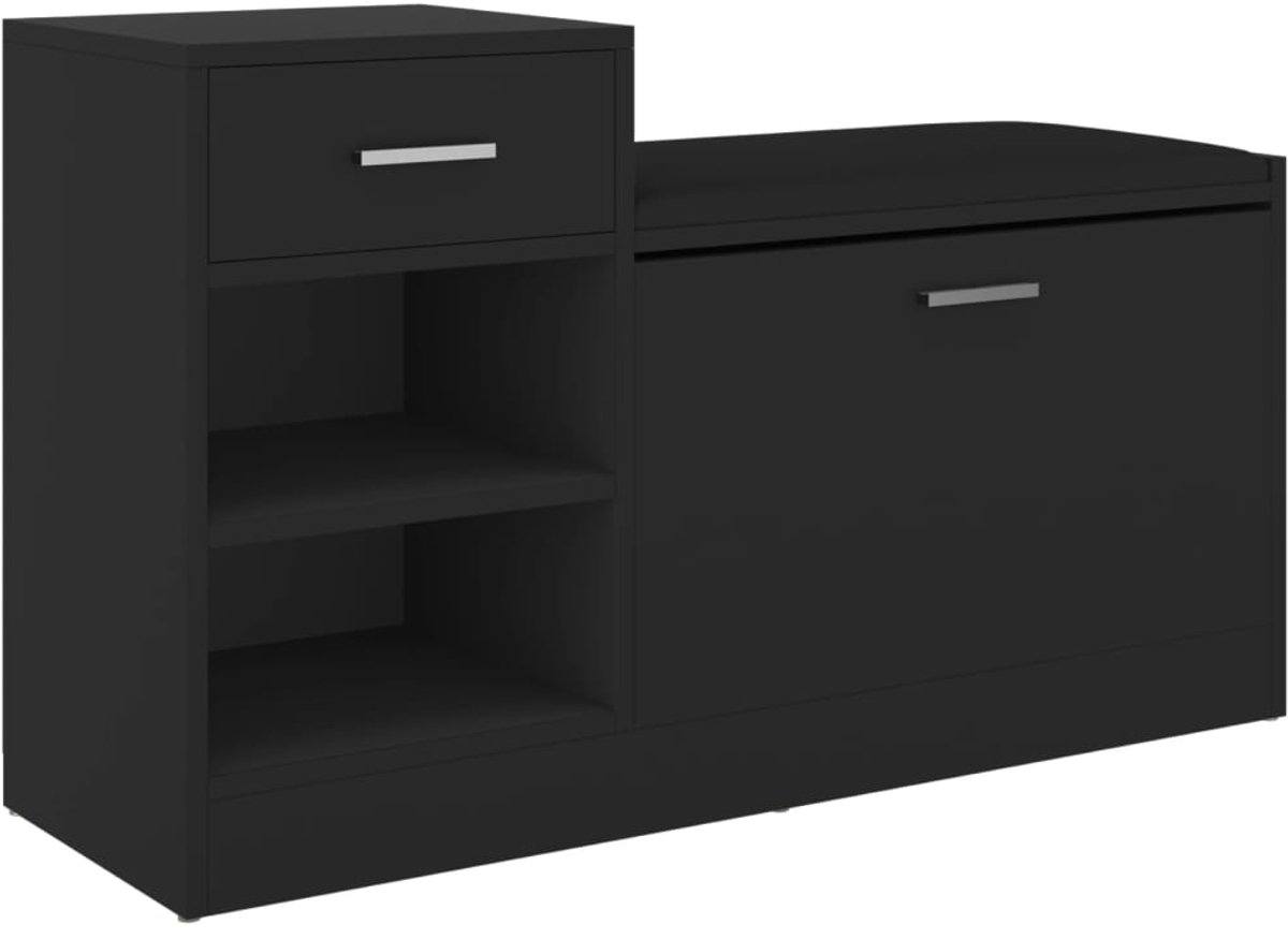 Schoenenkast | Schoenenbank | Schoenenrek 94,5x31x57 cm bewerkt hout zwart (6248446696881)