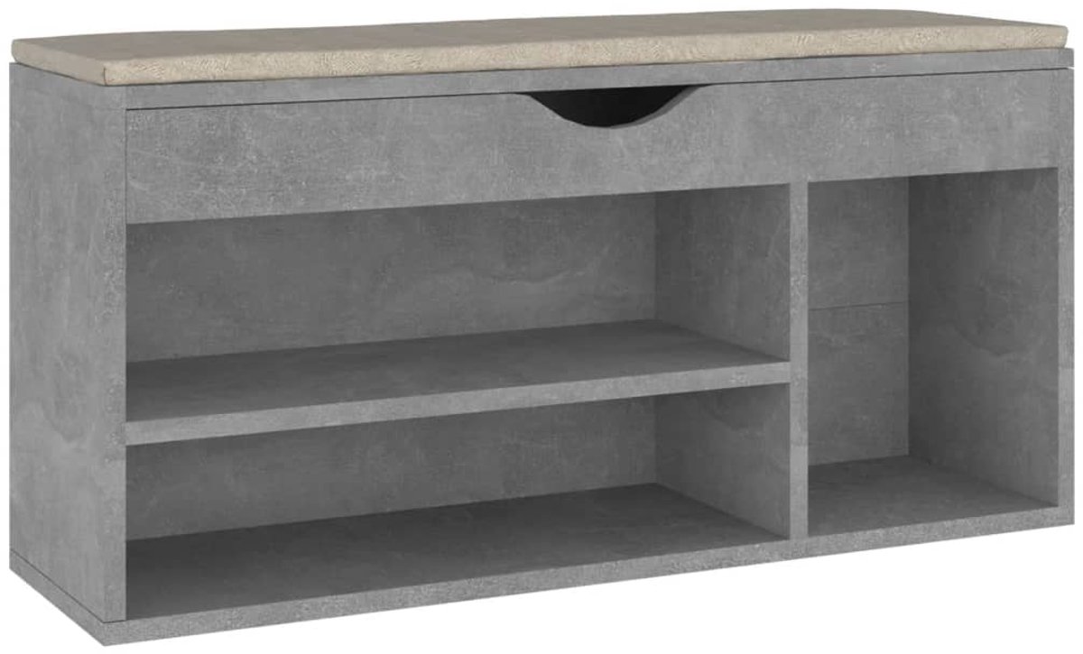 Schoenenkast | Schoenenbank | Schoenenrek met kussen 104x30x49 cm bewerkt hout betongrijs (6248446696935)