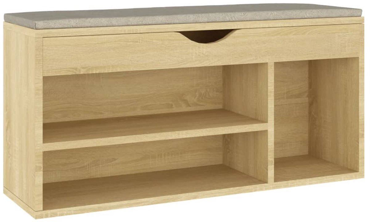 Schoenenkast | Schoenenbank | Schoenenrek met kussen 104x30x49 cm bewerkt hout sonoma eiken (6248446696966)