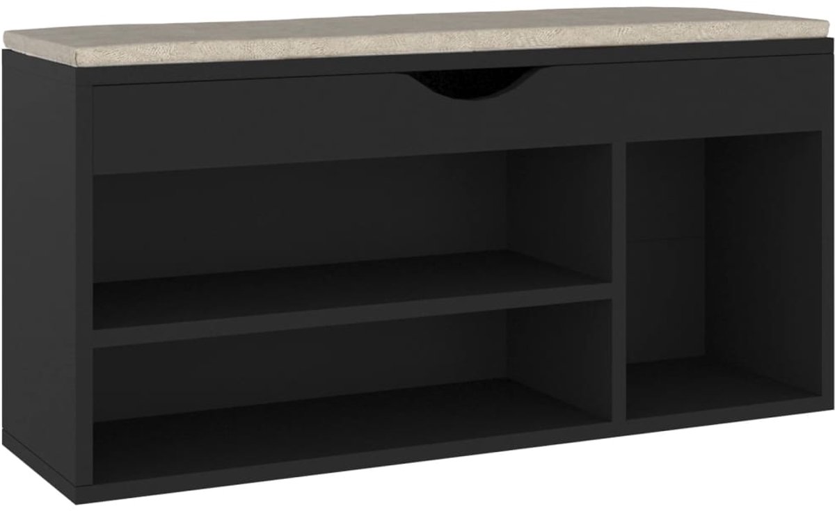 Schoenenkast | Schoenenbank | Schoenenrek met kussen 104x30x49 cm bewerkt hout zwart (6248446696973)