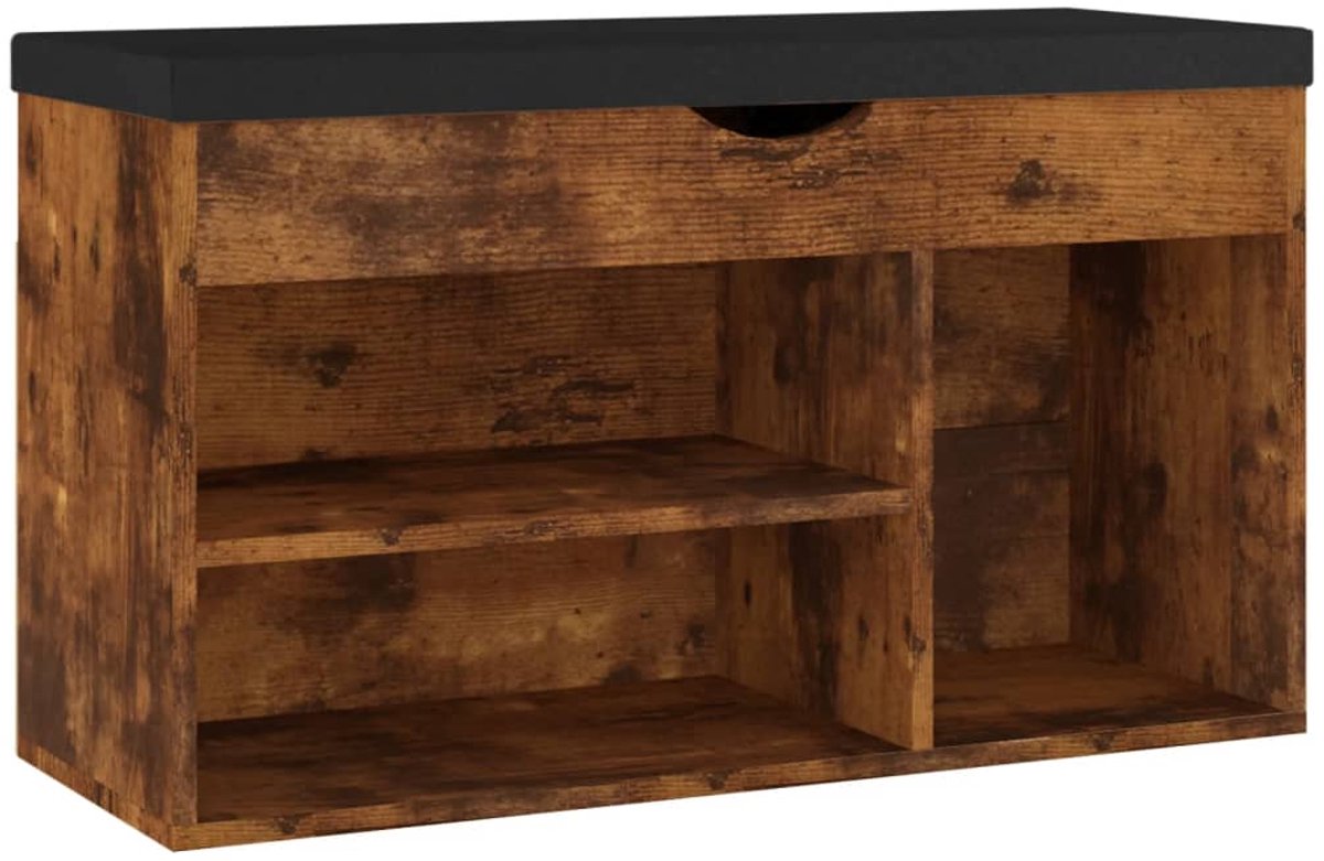 Schoenenkast | Schoenenbank | Schoenenrek met kussen 80x30x47 cm bewerkt hout gerookt eiken (6248446696997)