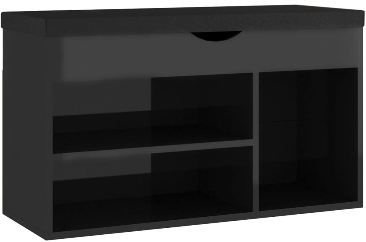 Schoenenkast | Schoenenbank | Schoenenrek met kussen 80x30x47 cm hout hoogglans zwart (6248446697024)