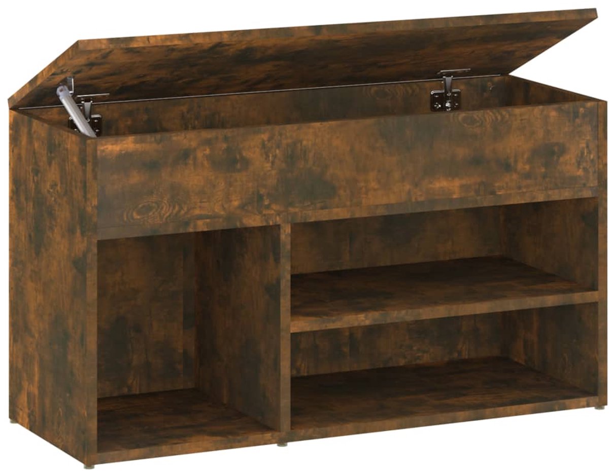 Schoenenkast | Schoenenbank | Schoenenrekje 80x30x45 cm bewerkt hout gerookt eikenkleurig (6248446697147)