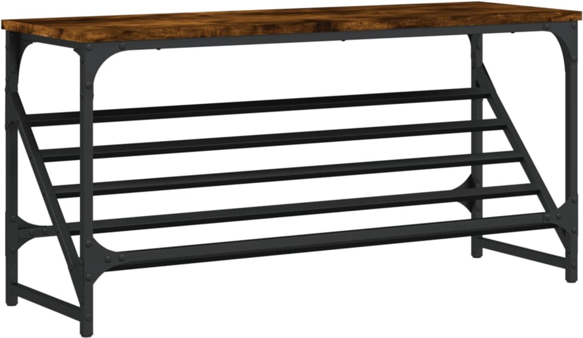 Schoenenkast | Schoenenrek 90x30x45 cm bewerkt hout gerookt eikenkleurig (6248446698601)