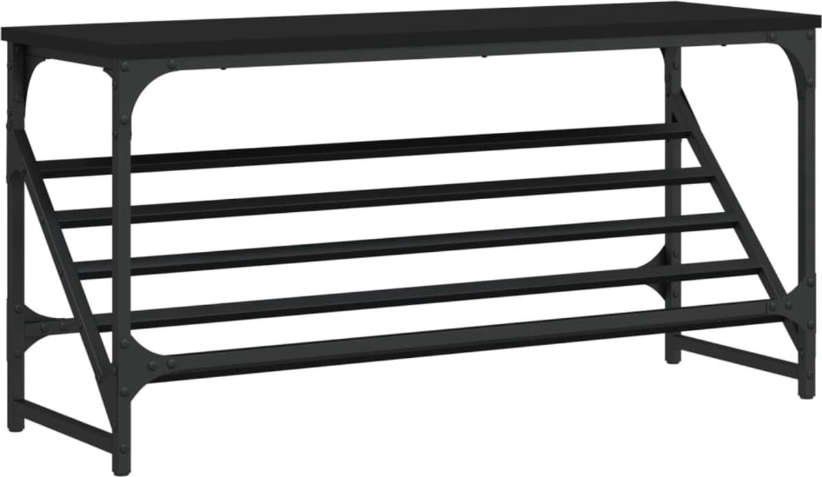 Schoenenkast | Schoenenrek 90x30x45 cm bewerkt hout zwart (6248446698632)