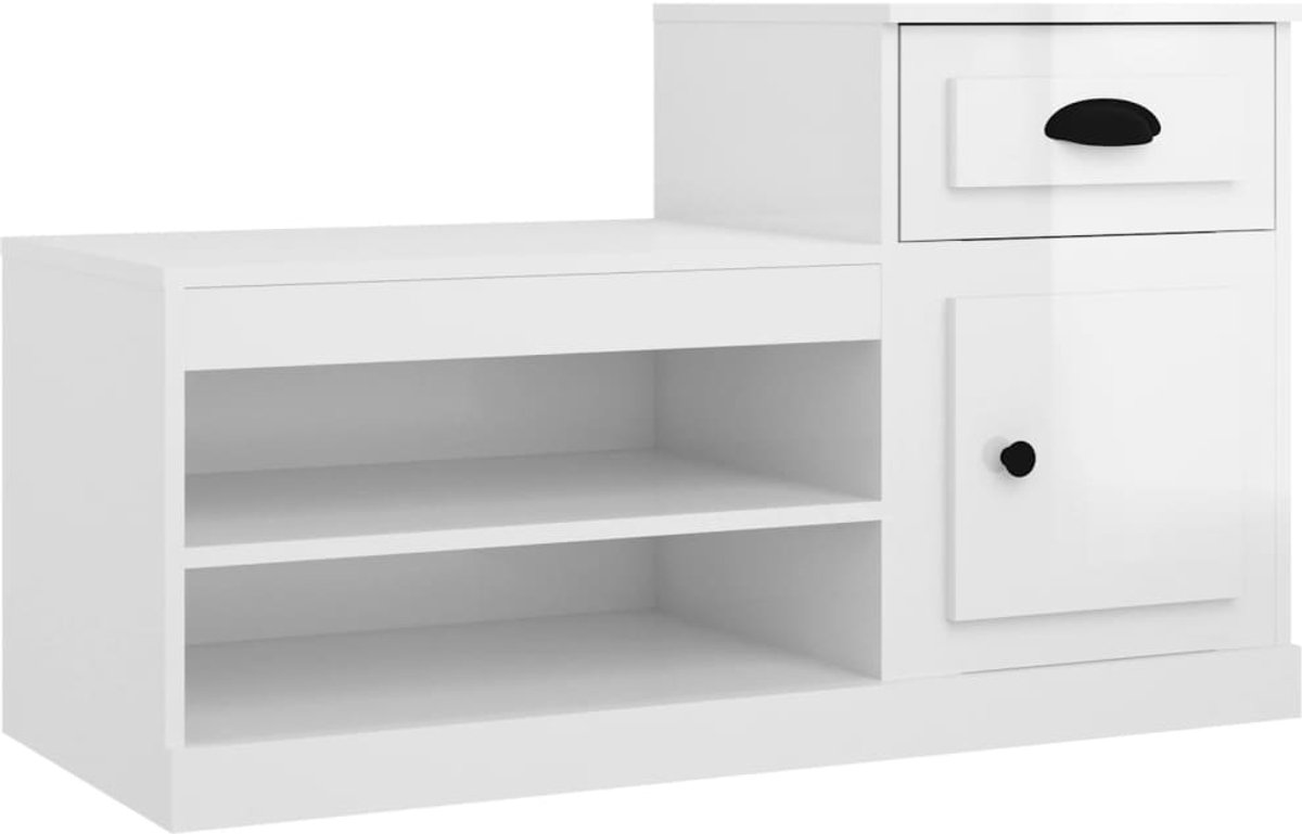Schoenenkast | Schoenenrek | Opbergkast 100x42x60 cm bewerkt hout hoogglans wit (6248446687674)